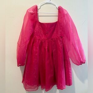 Altar’d State Pink Sheer Puffy Sleeve Babydoll Dress Small